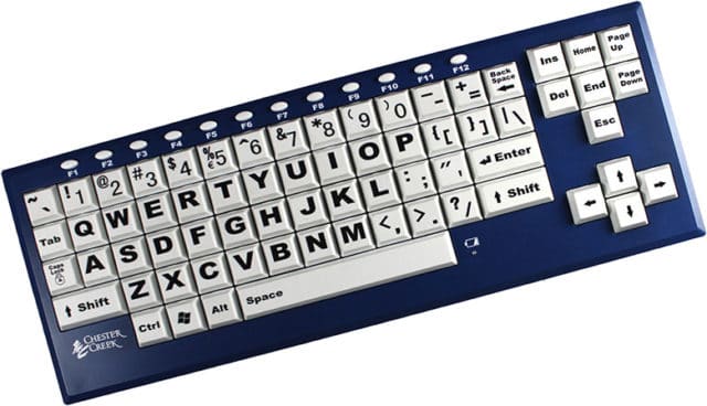 Big Blu Vision Board, a blue keyboard with large white keys