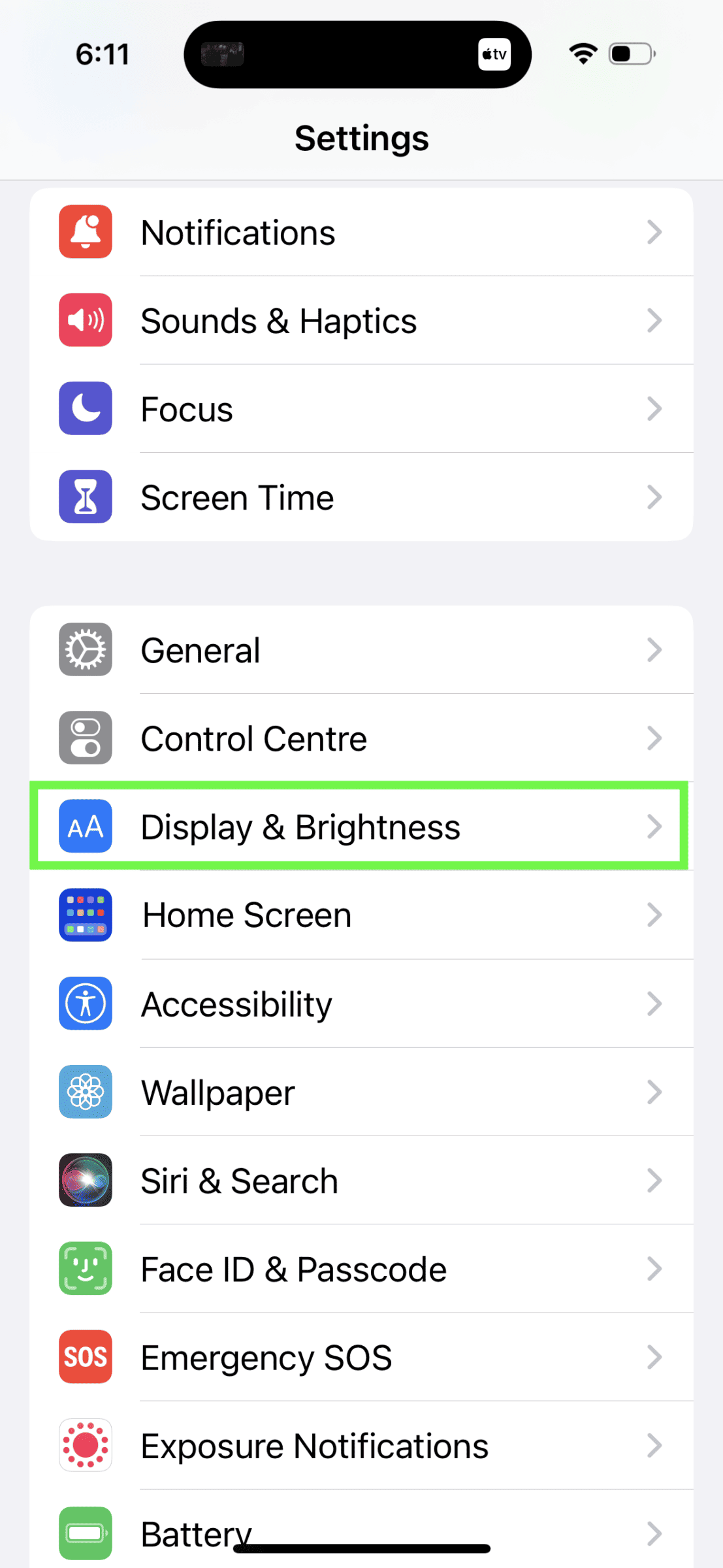 A screenshot of the display and brightness settings on an iPhone.
